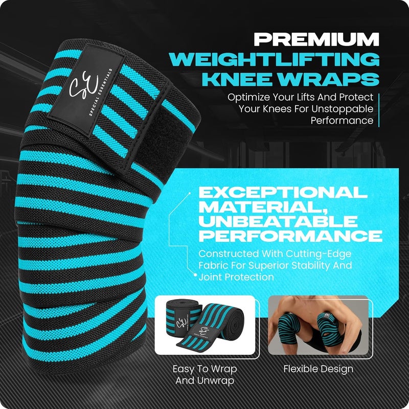 Special Essentials Store Knee Wraps for Weightlifting with Strap (2 Pack) - 72 Inches Flexible Support for Men & Women, for Powerlifting, Squats, Leg Press, and Cross Training - Image 2